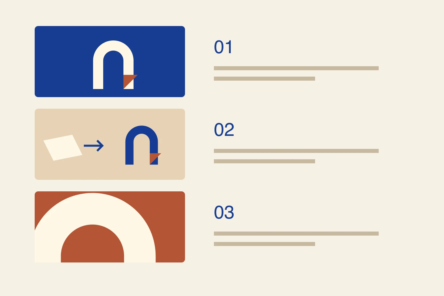 Three thumbnail composition wireframes with an original arch symbol and space for concept notes
