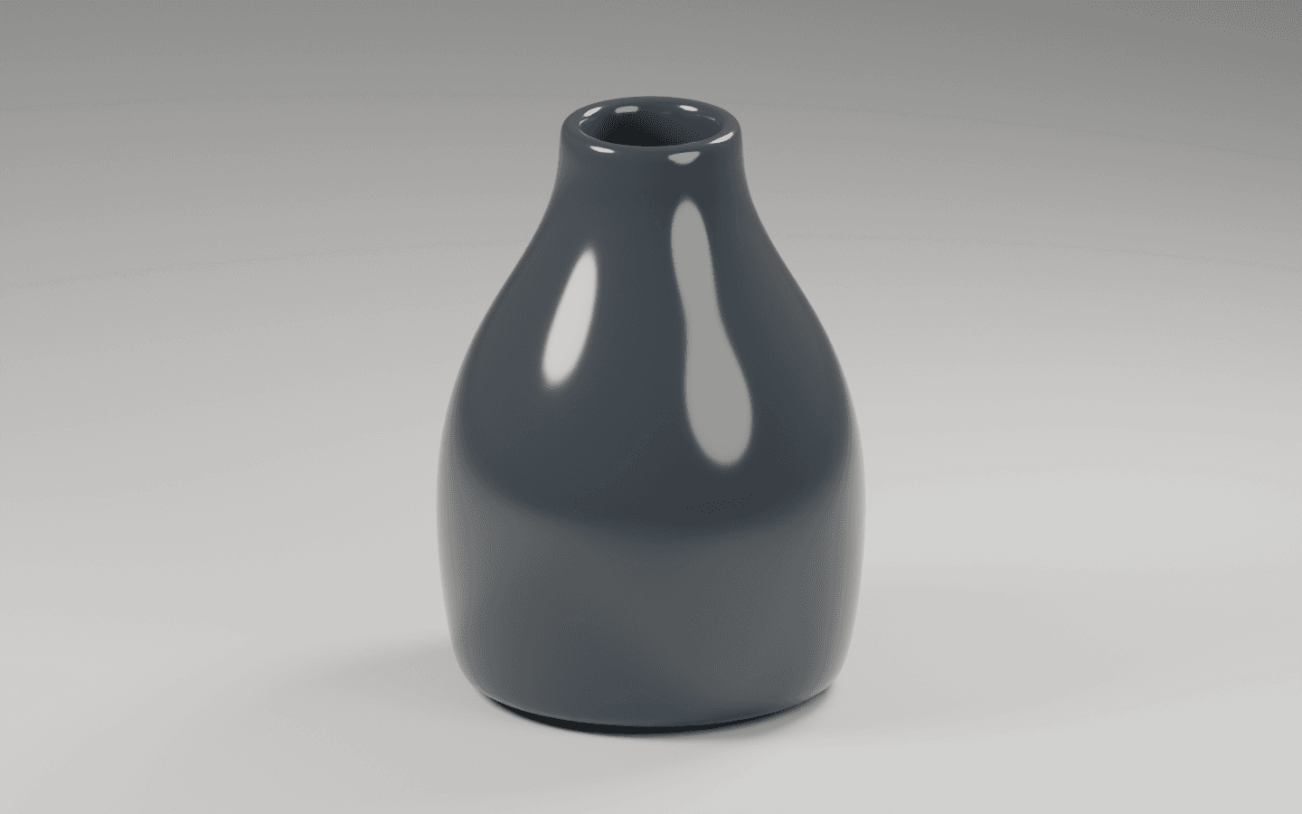 Dark glossy charcoal vase with pronounced studio-light reflections