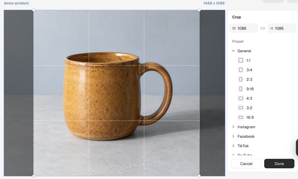 Square crop region shifted right to preserve the entire mug handle