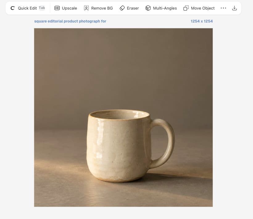A generated ivory mug occupies the lower part of a square image in Ciyo, leaving open background above