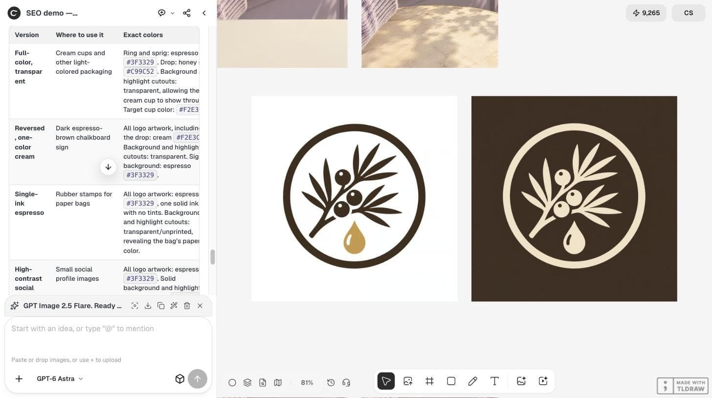 The Ciyo canvas with the original espresso and gold logo on white beside a cream-on-espresso version whose leaves and berries are drawn differently