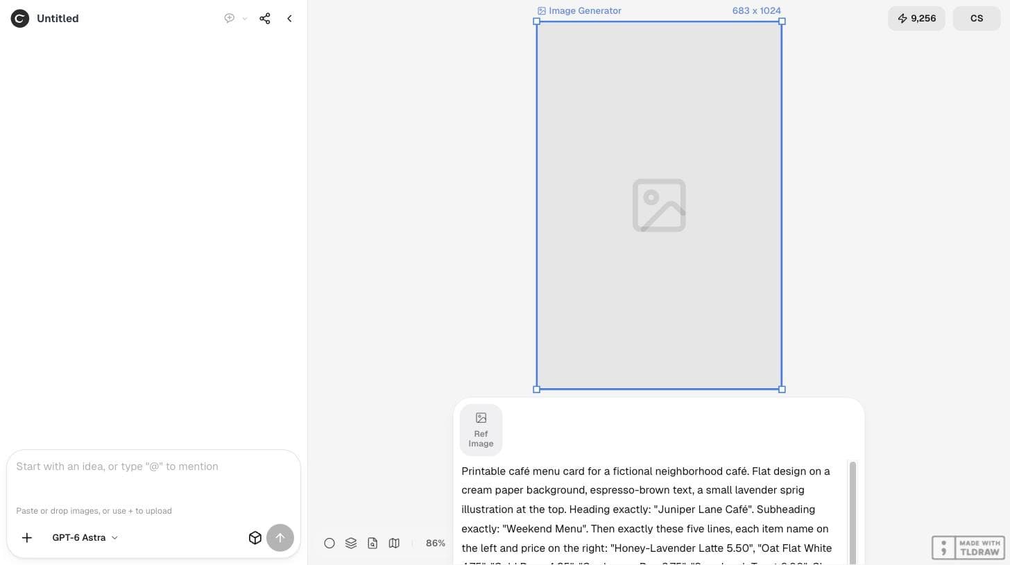 The Ciyo Image Generator at 2:3 with the menu card prompt entered