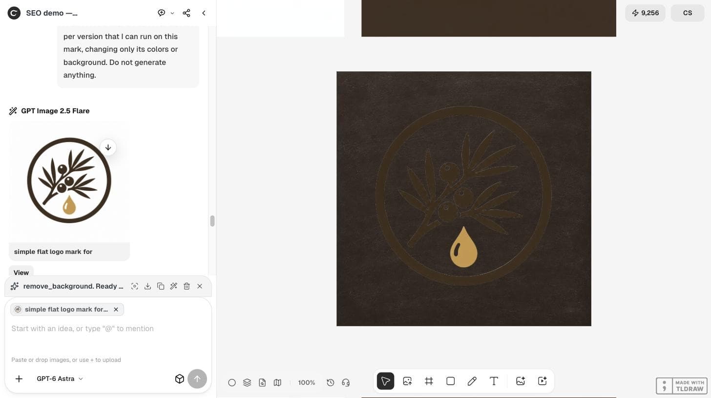 The Ciyo canvas with the transparent espresso logo placed on a dark brown chalkboard, where only the gold drop is clearly visible