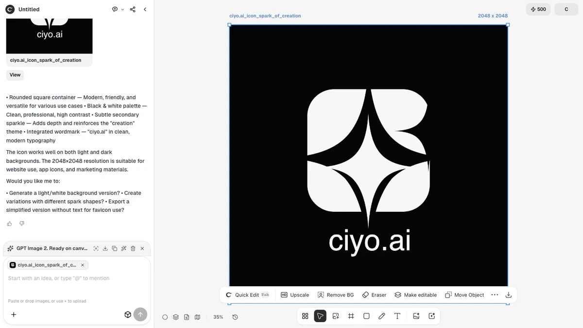 صورة محددة على لوحة Ciyo مع خيار Make editable في شريط أدوات الصورة