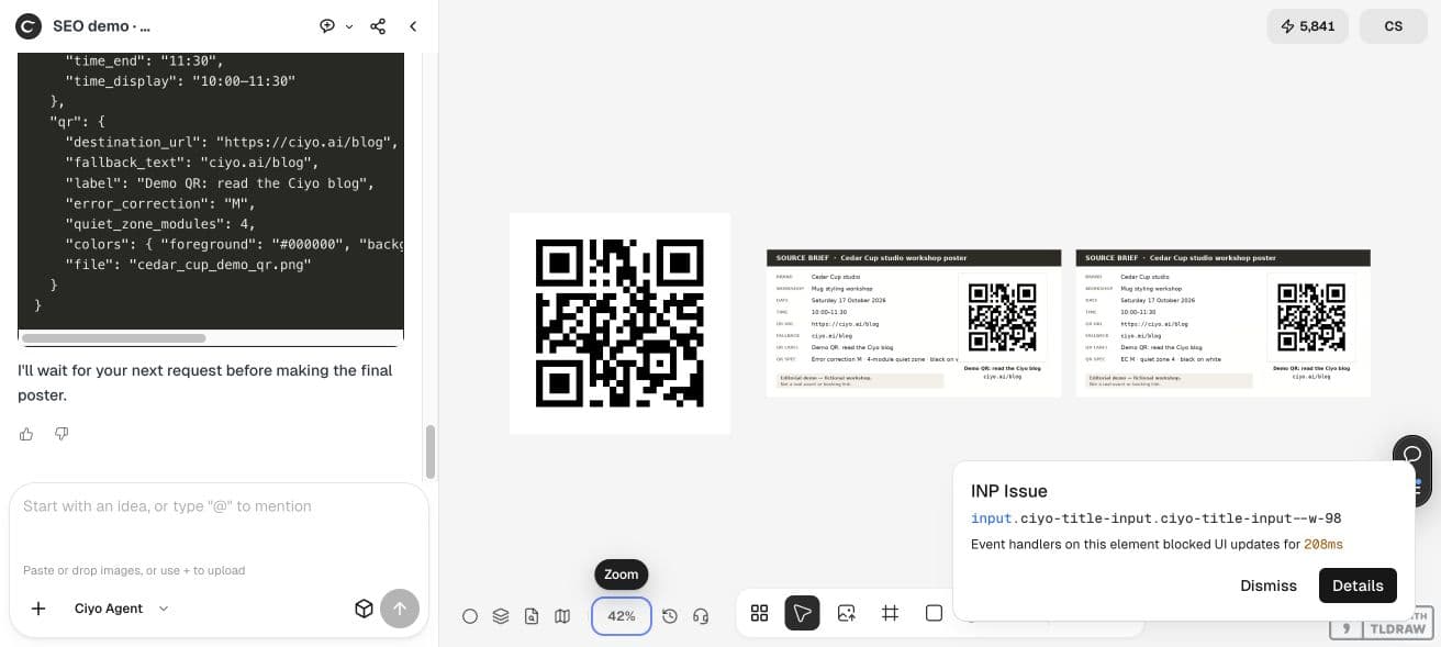 واجهة Ciyo كاملة مع QR المنفصل والمدخلات الأصلية والمصححة