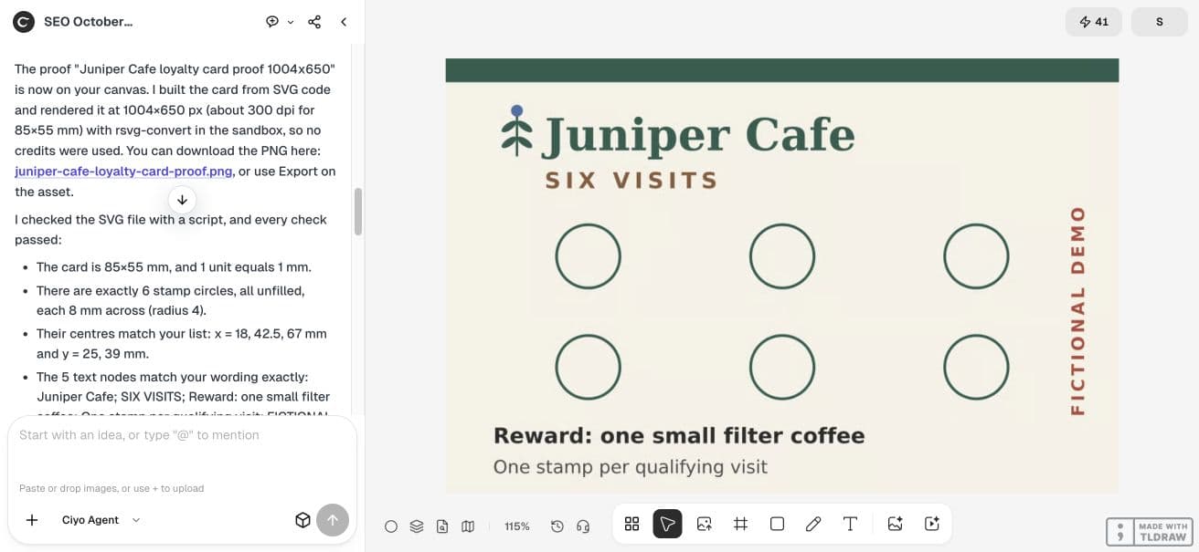 Full Ciyo viewport showing the agent verification step for the loyalty example