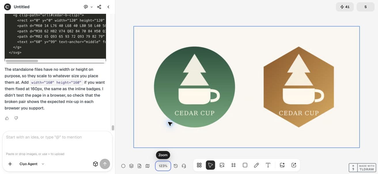 Full Ciyo canvas with the final corrected Cedar Cup badges
