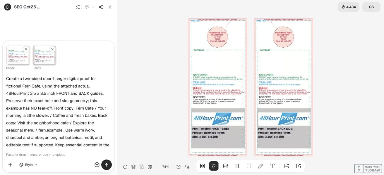 The actual front and back 48HourPrint guides uploaded to the Fern Cafe project