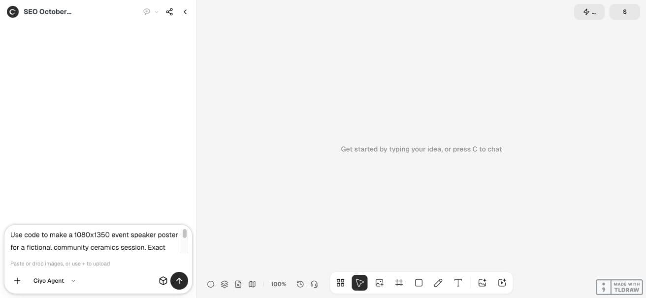 Full Ciyo viewport with the fictional speaker, host and event details