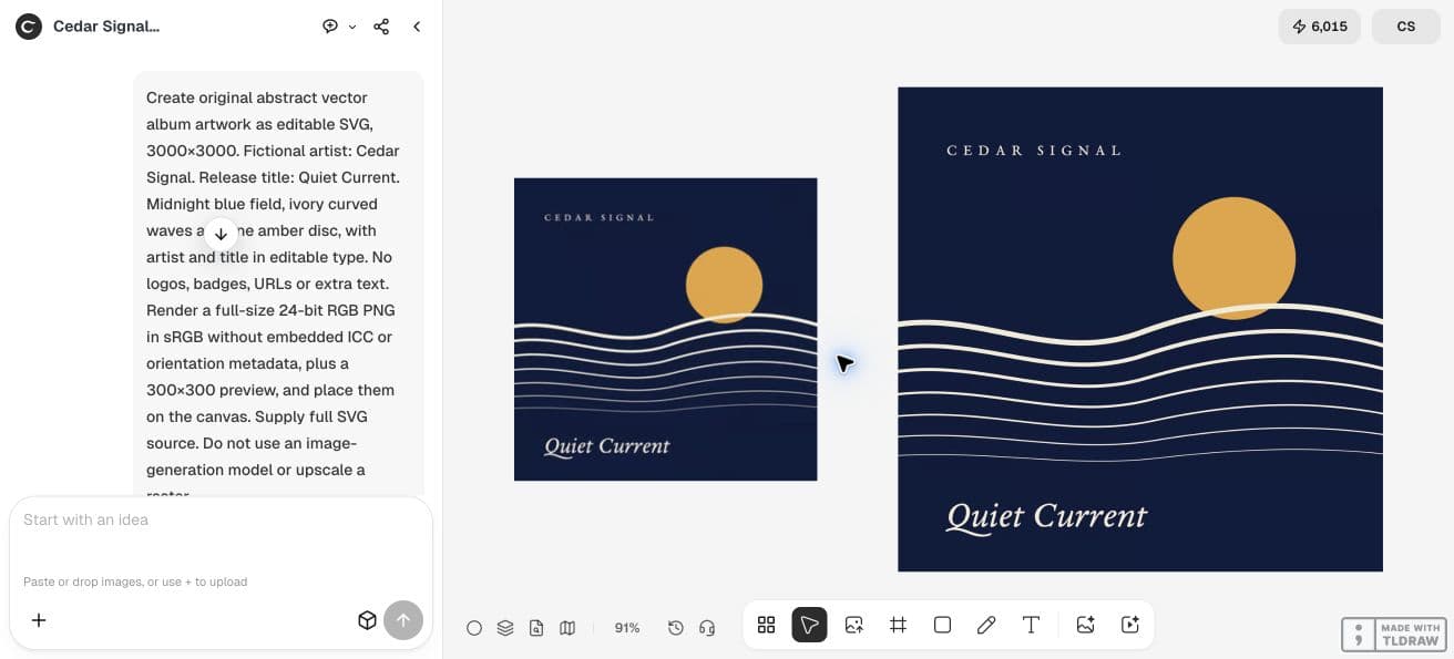 Full Ciyo workspace showing the album brief, square original and smaller preview