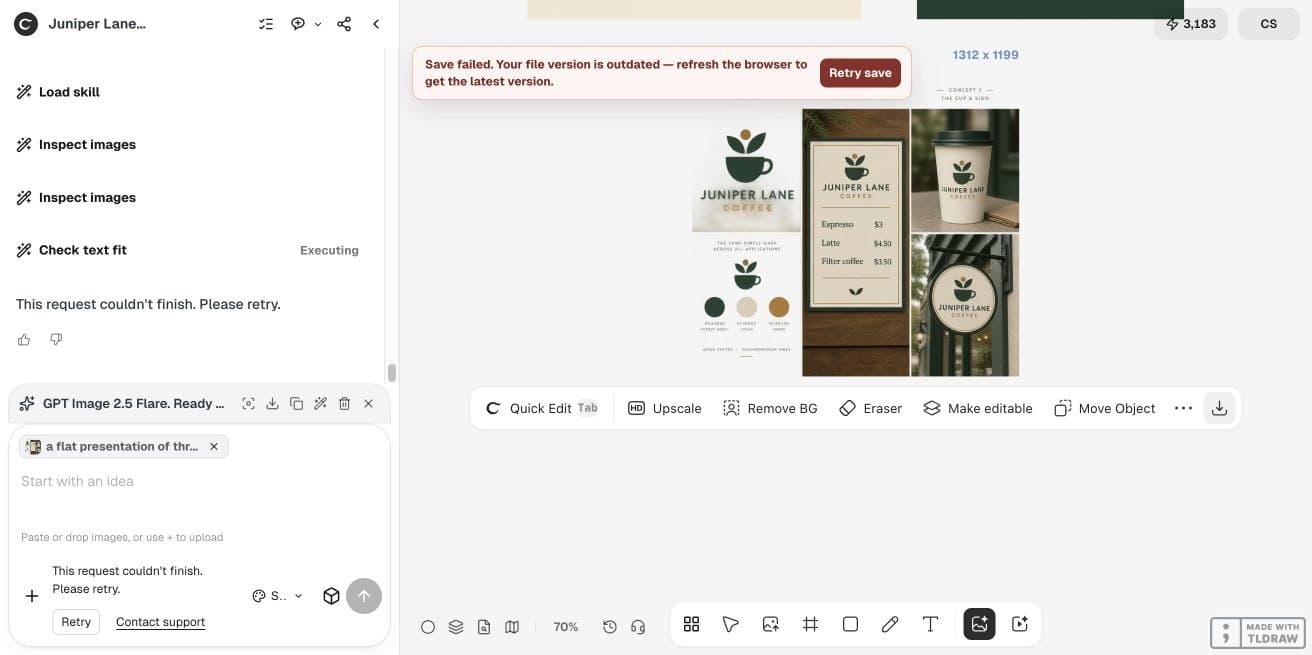 Full Ciyo viewport showing the observed Juniper Lane café output and run state