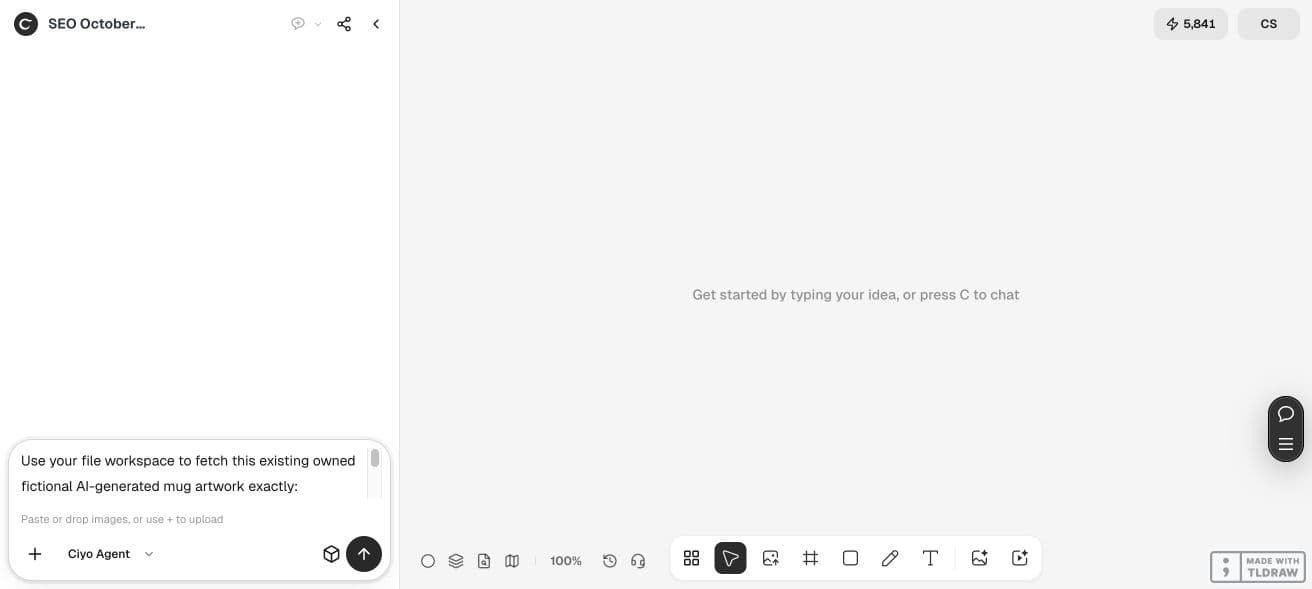 Full Ciyo viewport containing the file-conversion brief and unchanged source URL