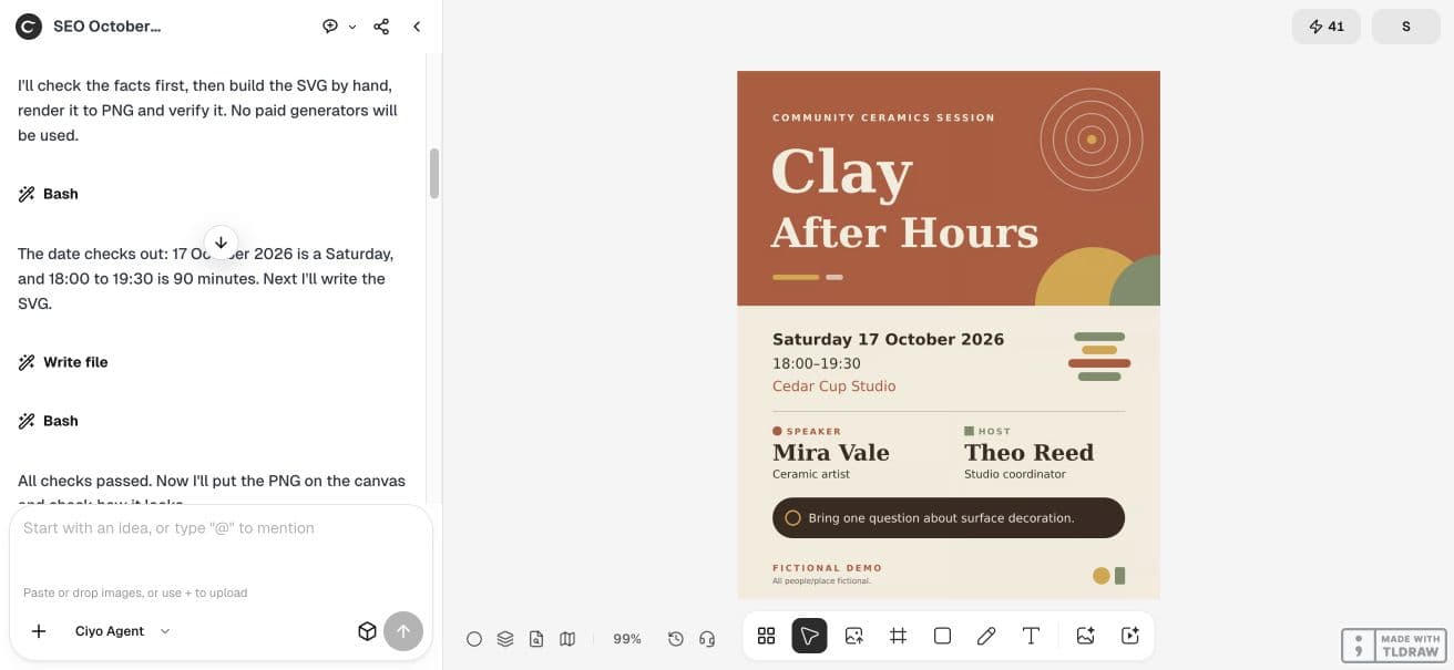 Full Ciyo viewport showing the agent verification step for the speaker example