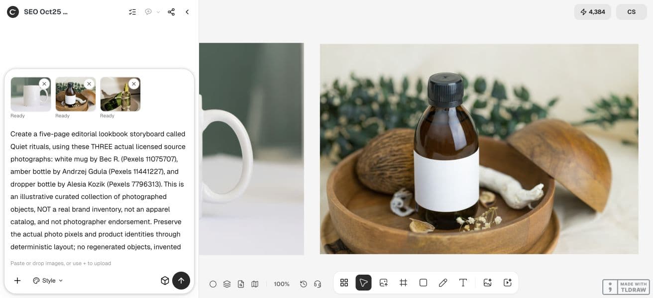 Three licensed source photographs attached to the Quiet rituals storyboard brief