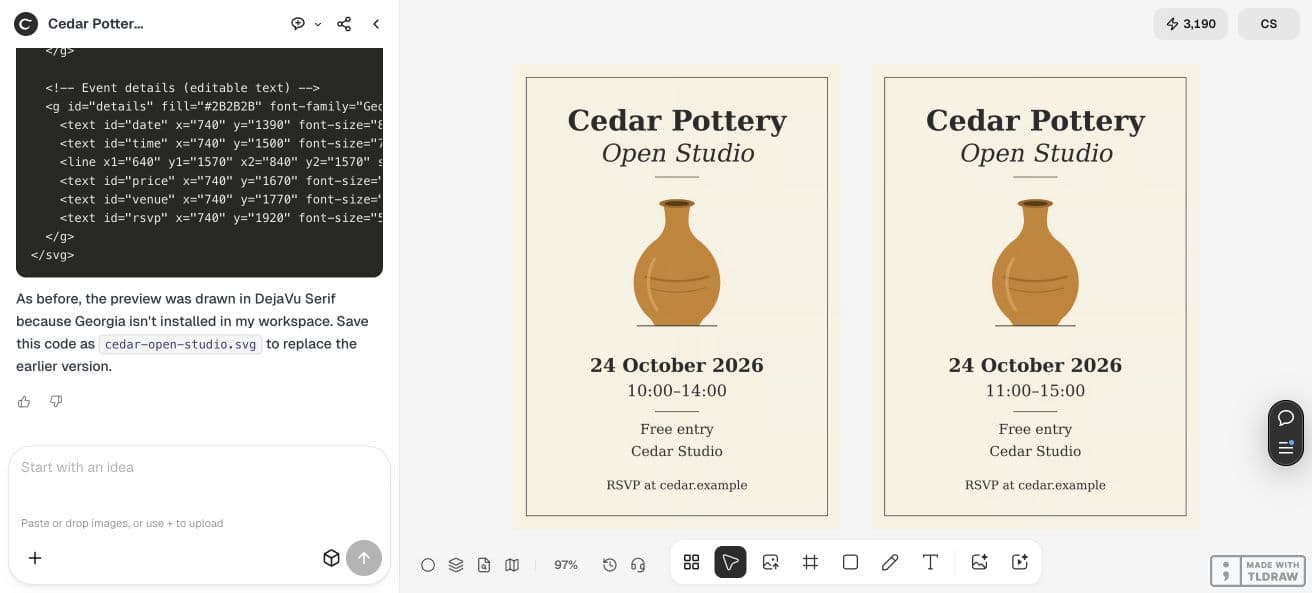 Ciyoに並ぶCedar Potteryの元のチラシと時刻修正版