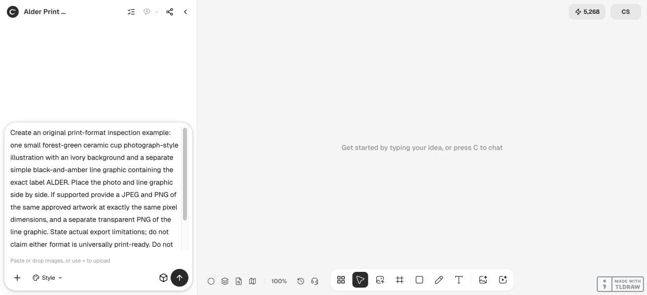 Full Ciyo viewport with the fictional print-format input brief