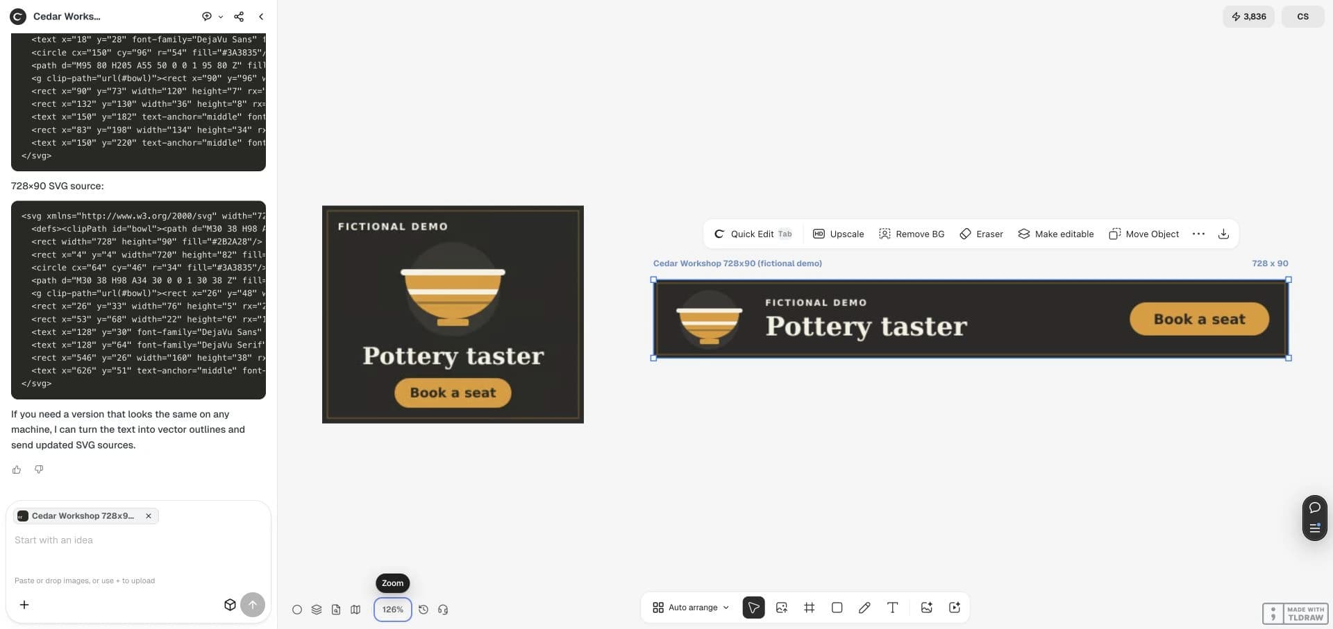 Two separate static banner compositions on the live canvas. These are fictional files, with no ad submission or campaign results.