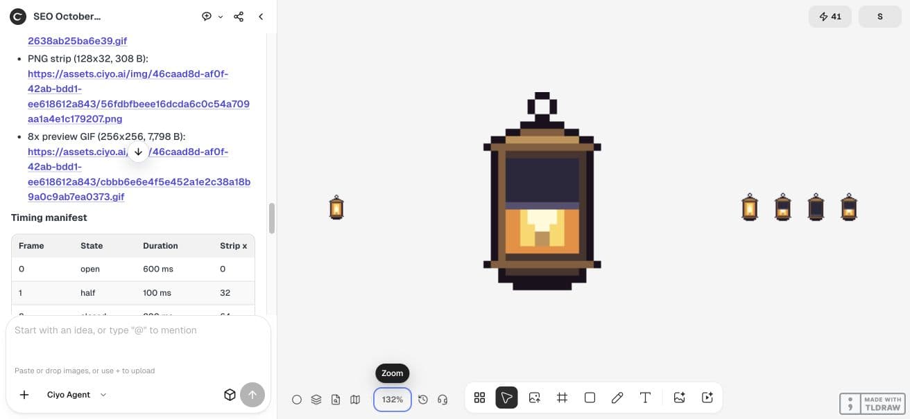 Full Ciyo canvas with the lantern strip and animated previews