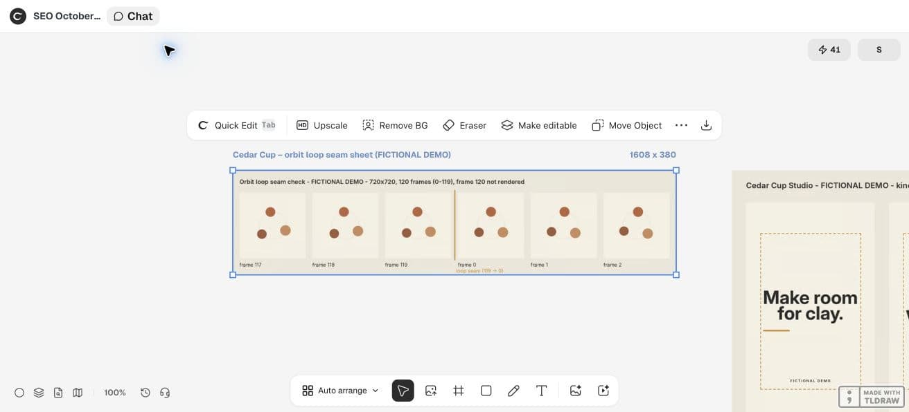 Full Ciyo product viewport showing the actual fictional loop motion study and its review sheet