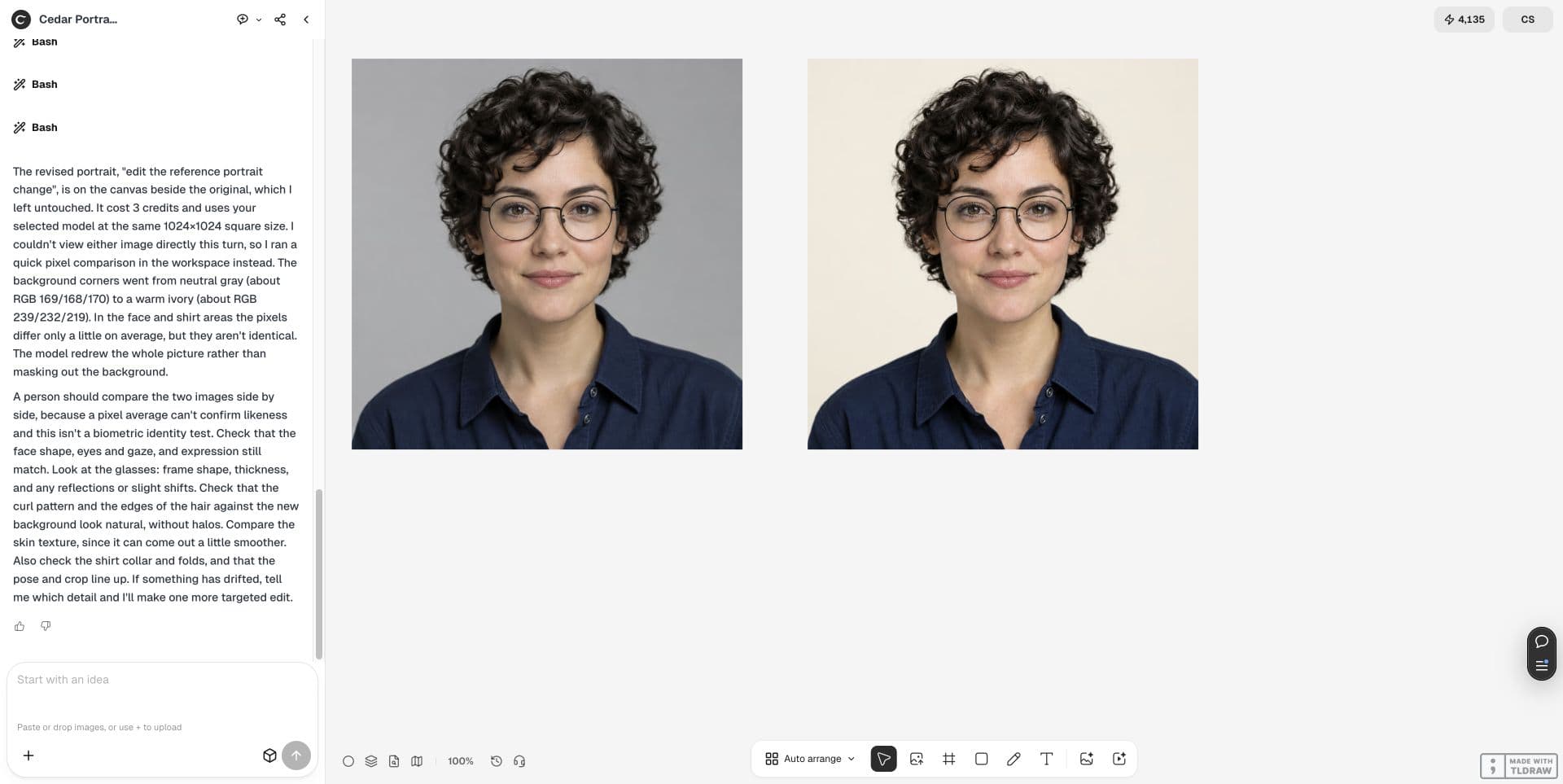 Retrato con fondo gris y edición con fondo marfil, juntos en Ciyo
