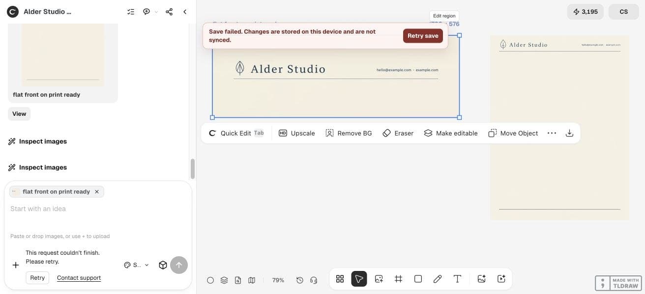 Full Ciyo viewport showing the observed Alder Studio letterhead output and run state