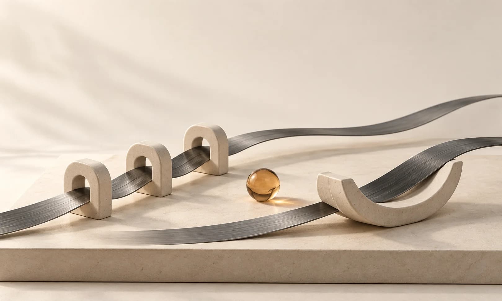 Two graphite paths guided by different ivory structures suggest alternative video workflows.