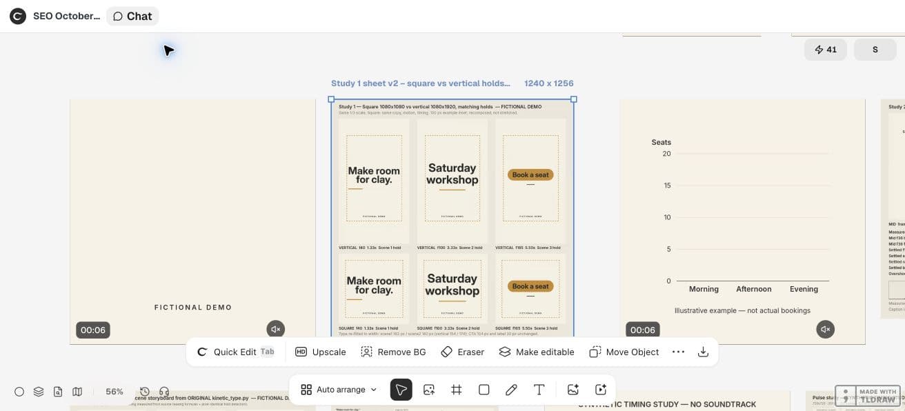 Full Ciyo product viewport showing the actual fictional reframe motion study and its review sheet